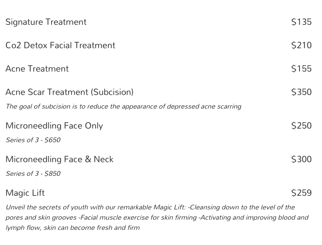 facial prices